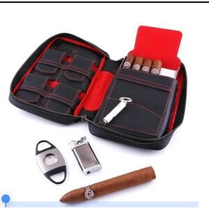 Brand New Caliente Aficionados Full-Grain Leather Cigar Case Stars